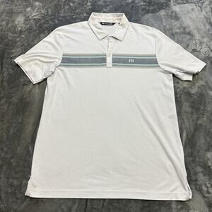 Travis Mathew First Timer Polo Golf Mens Large‎ White Logo Striped